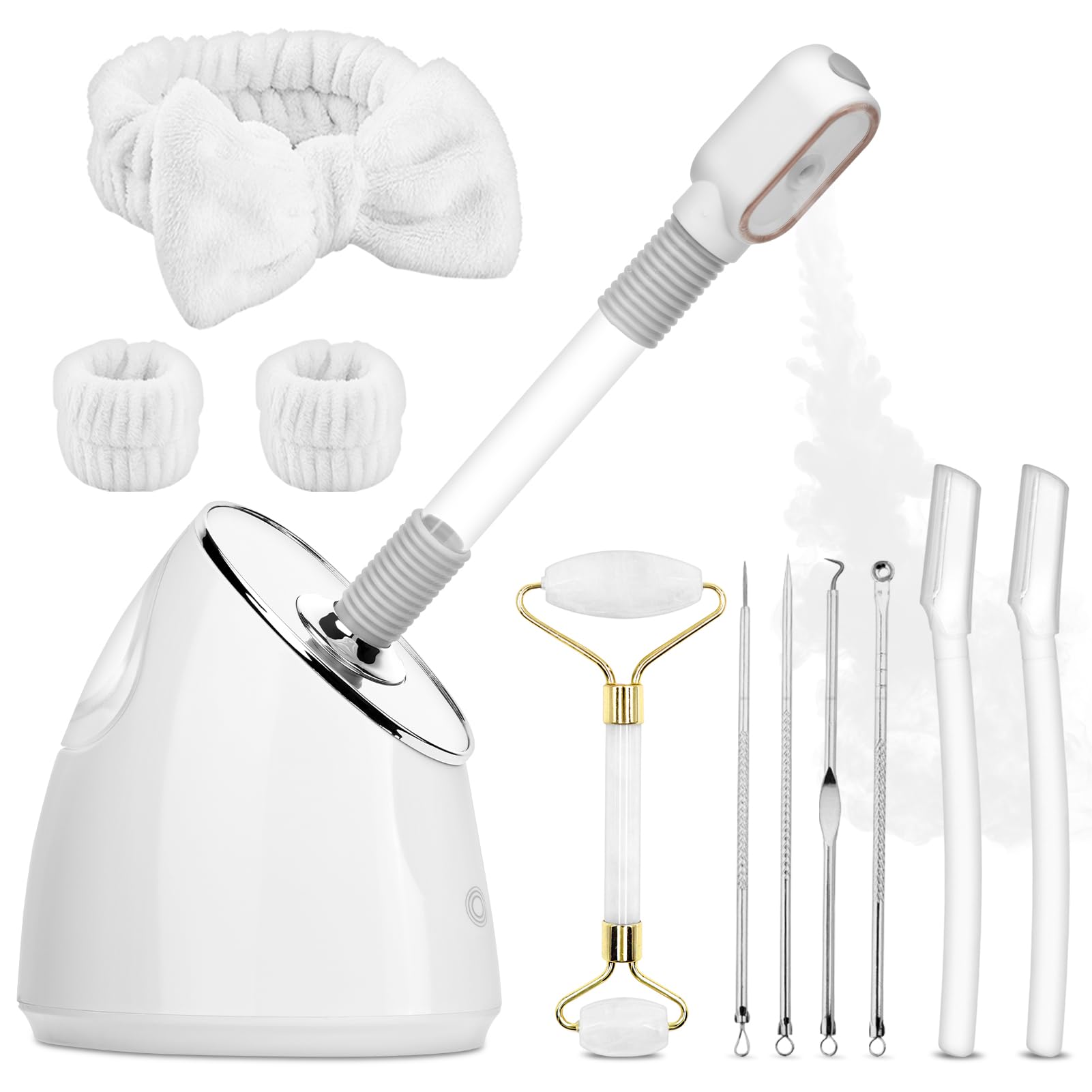 Pjordo facial steamer kit mist close up highlighting deep hydration potential.