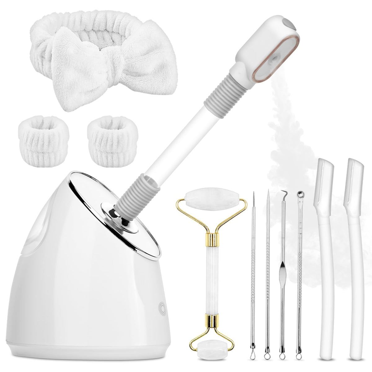 Pjordo facial steamer kit mist close up highlighting deep hydration potential.