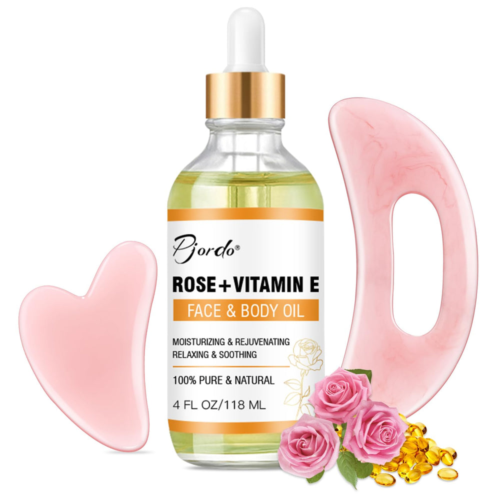 Pjordo Vitamin E Rose Oil bottle pour promotes hydration