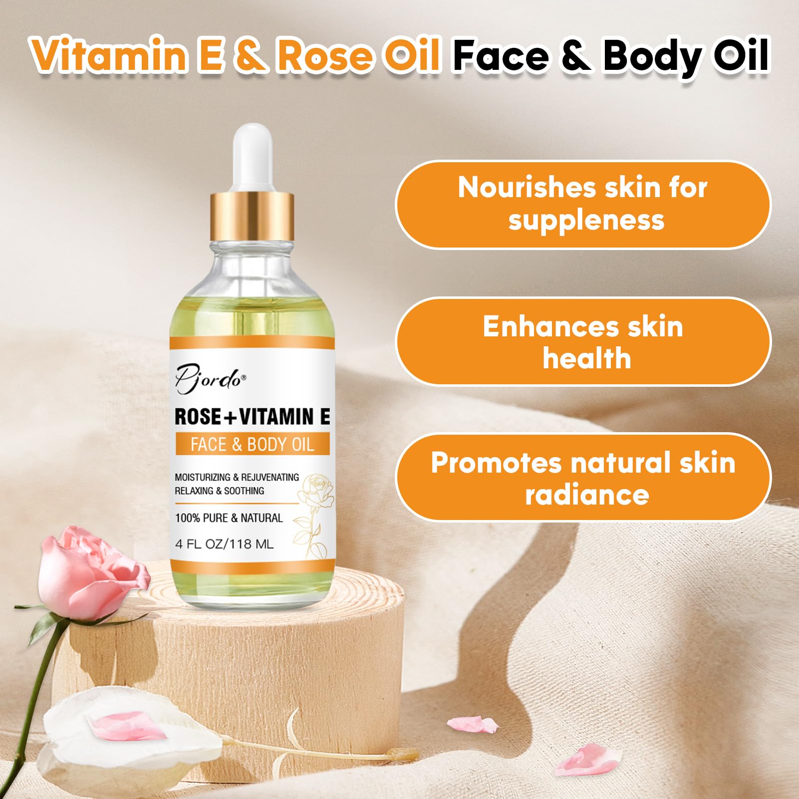 Pjordo Vitamin E Rose Oil on skin delivers nourishing moisture