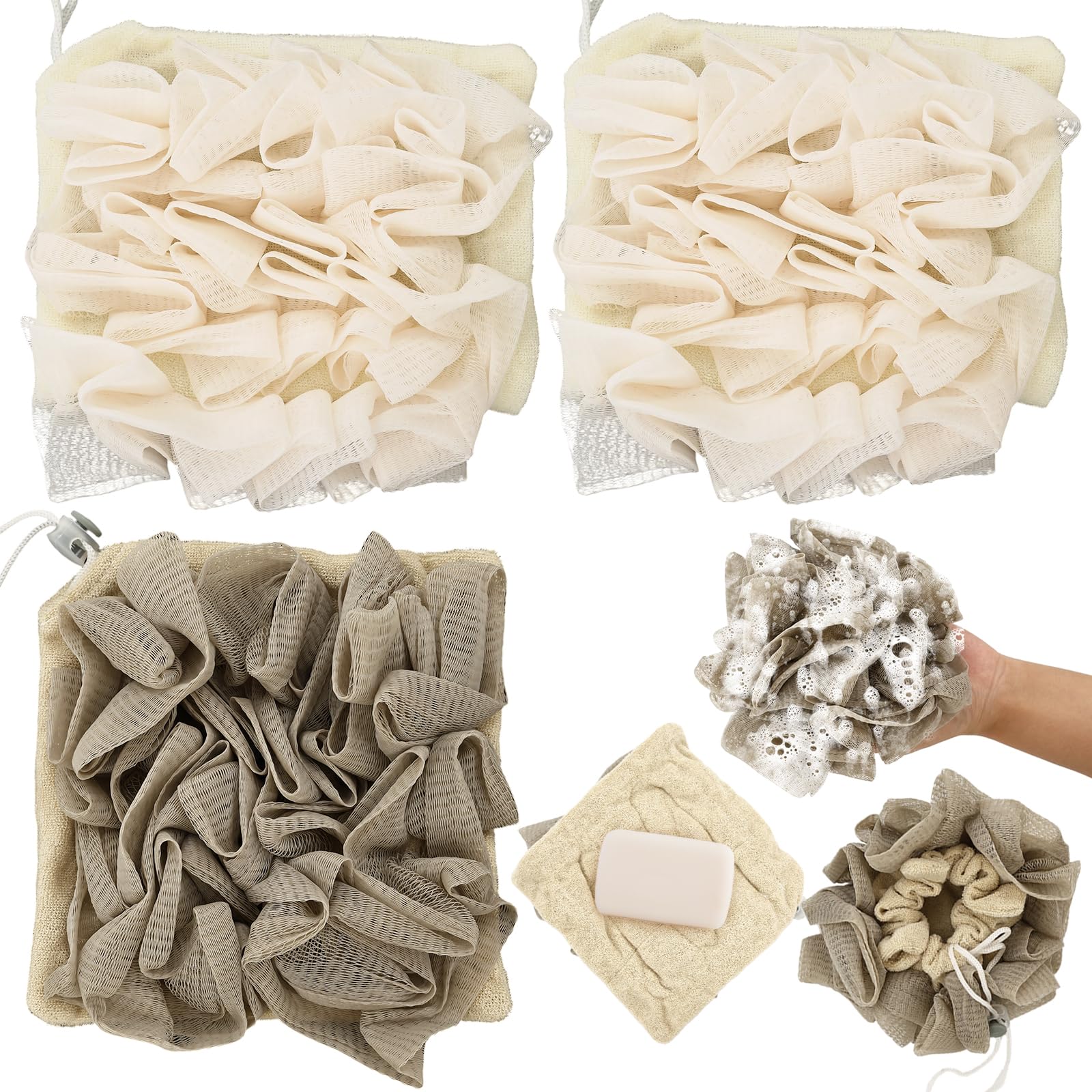 PKRFCJ soap loofah beige pack 3pcs offers compact cleansing for travel.