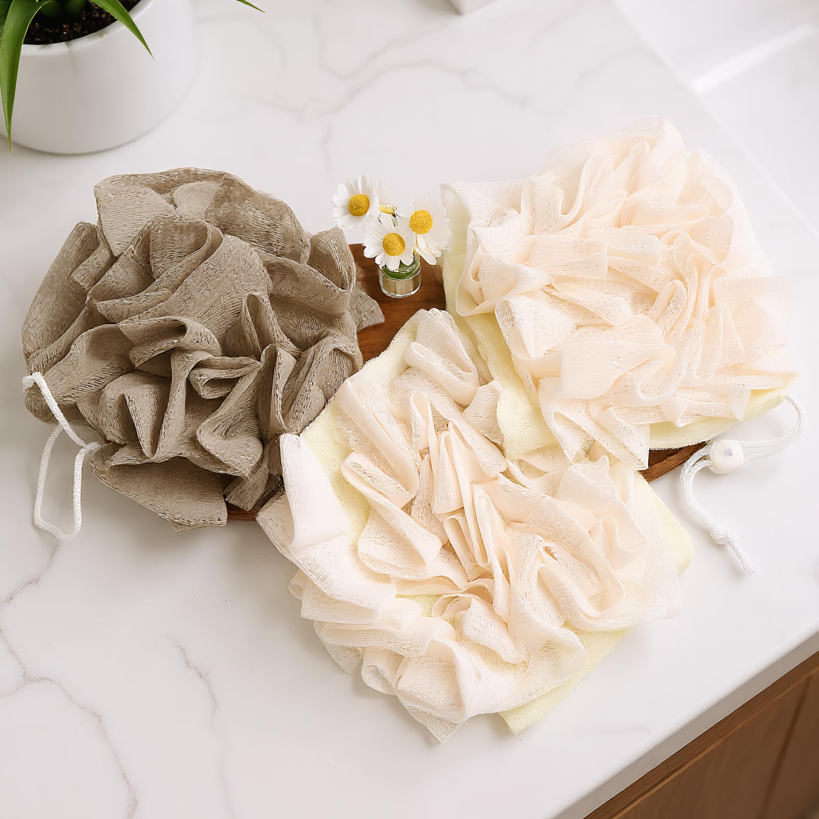PKRFCJ travel-friendly loofah set ready to accompany daily routines.