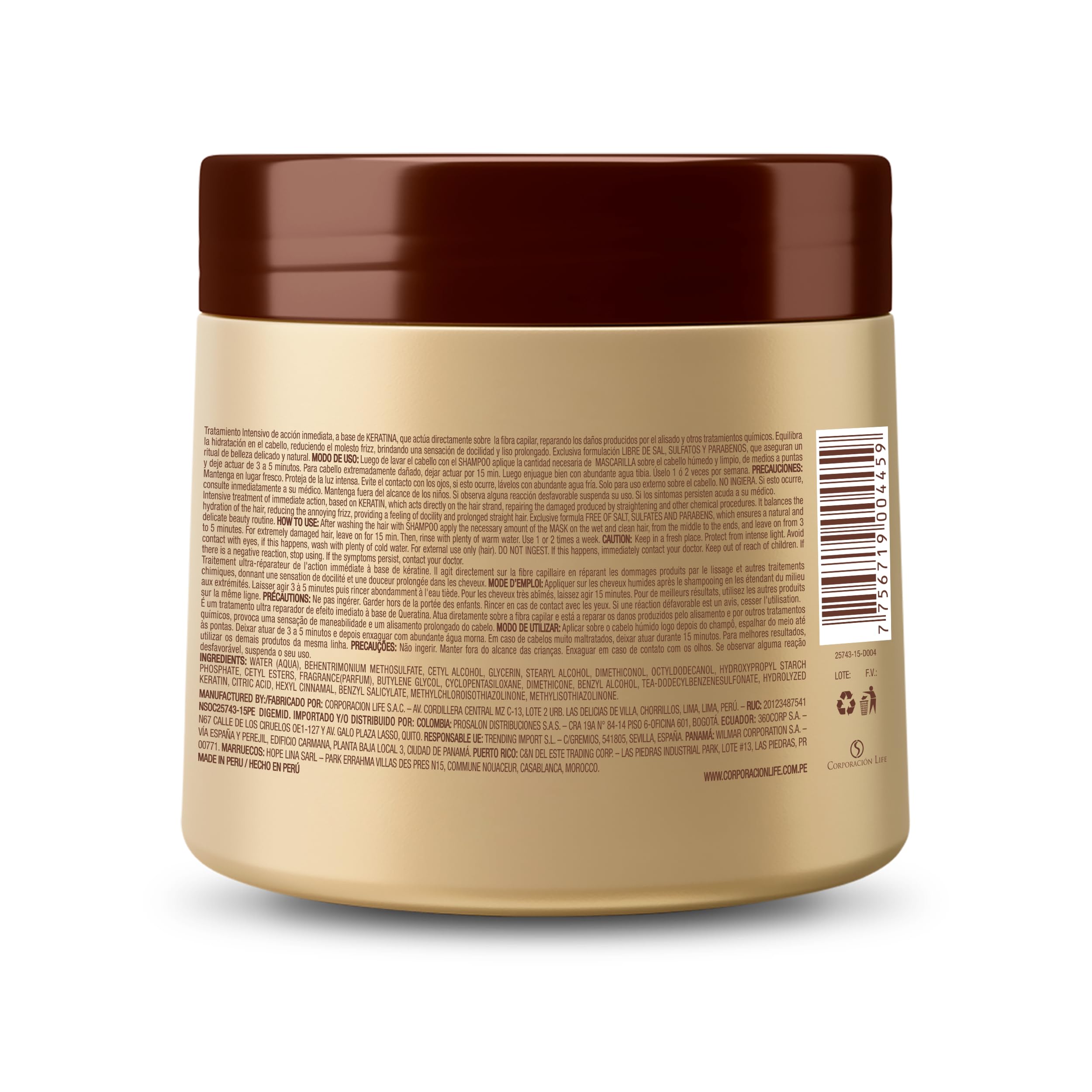 PLACENTA LIFE Be Natural Liso Keratina mask packaging highlights premium conditioning.