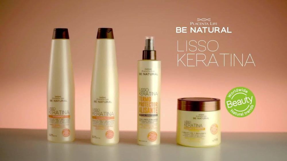 Hair after treatment shows straight, shiny finish with PLACENTA LIFE Liso Keratina.