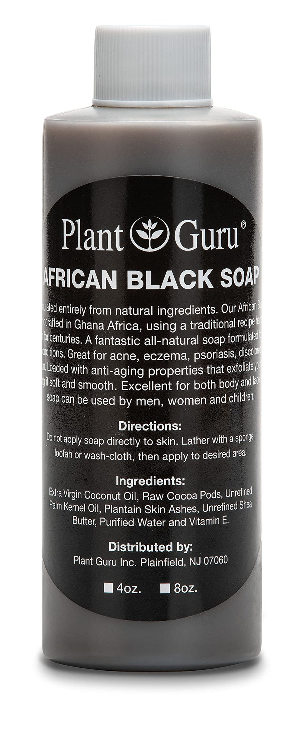 Plant Guru African Black Soap Liquid 4oz bottle ready for daily cleansing and skincare.
