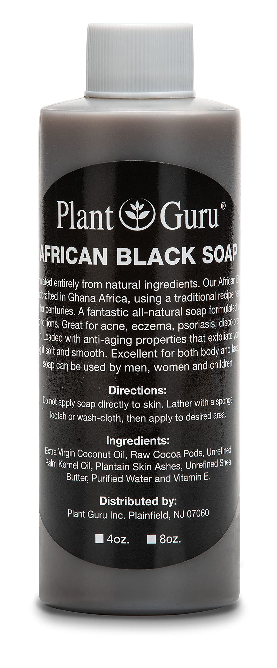 Plant Guru African Black Soap Liquid 4oz bottle ready for daily cleansing and skincare.