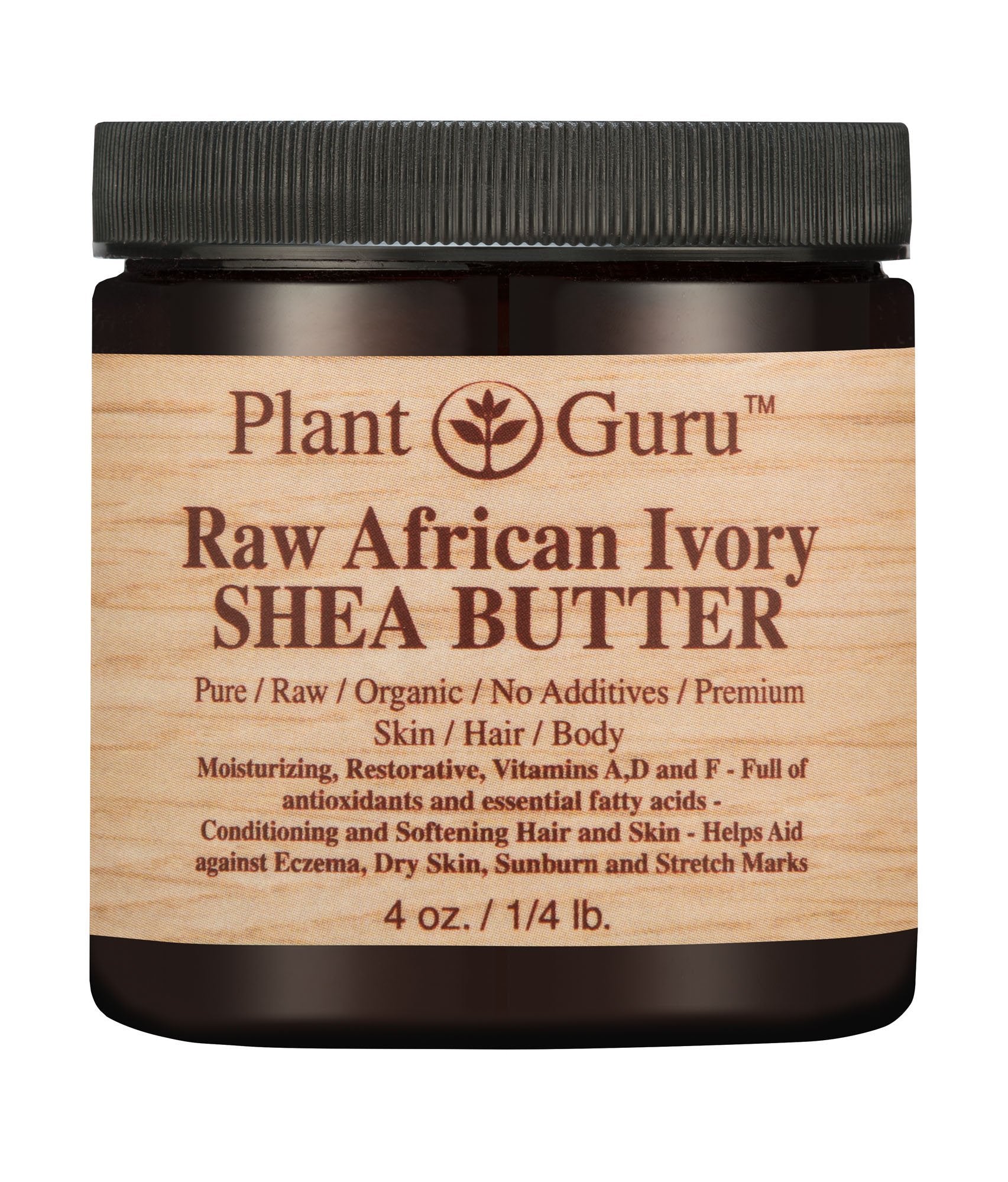 Plant Guru African Shea Butter raw ivory 4 oz jar for rich moisturization
