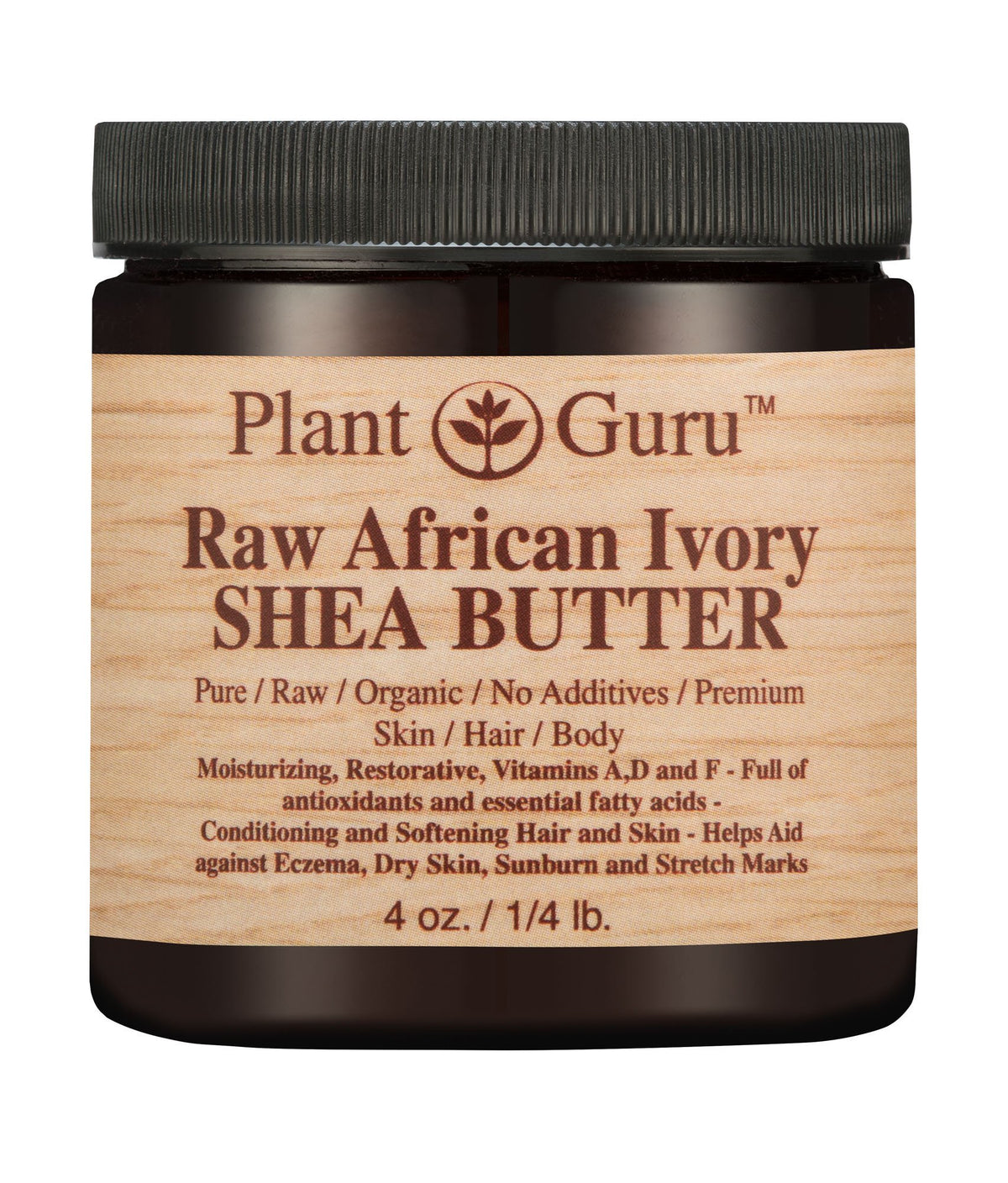 Plant Guru African Shea Butter raw ivory 4 oz jar for rich moisturization