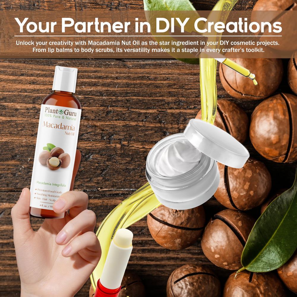 Plant Guru Macadamia Nut Oil supports DIY creams and lotions as a natural base.