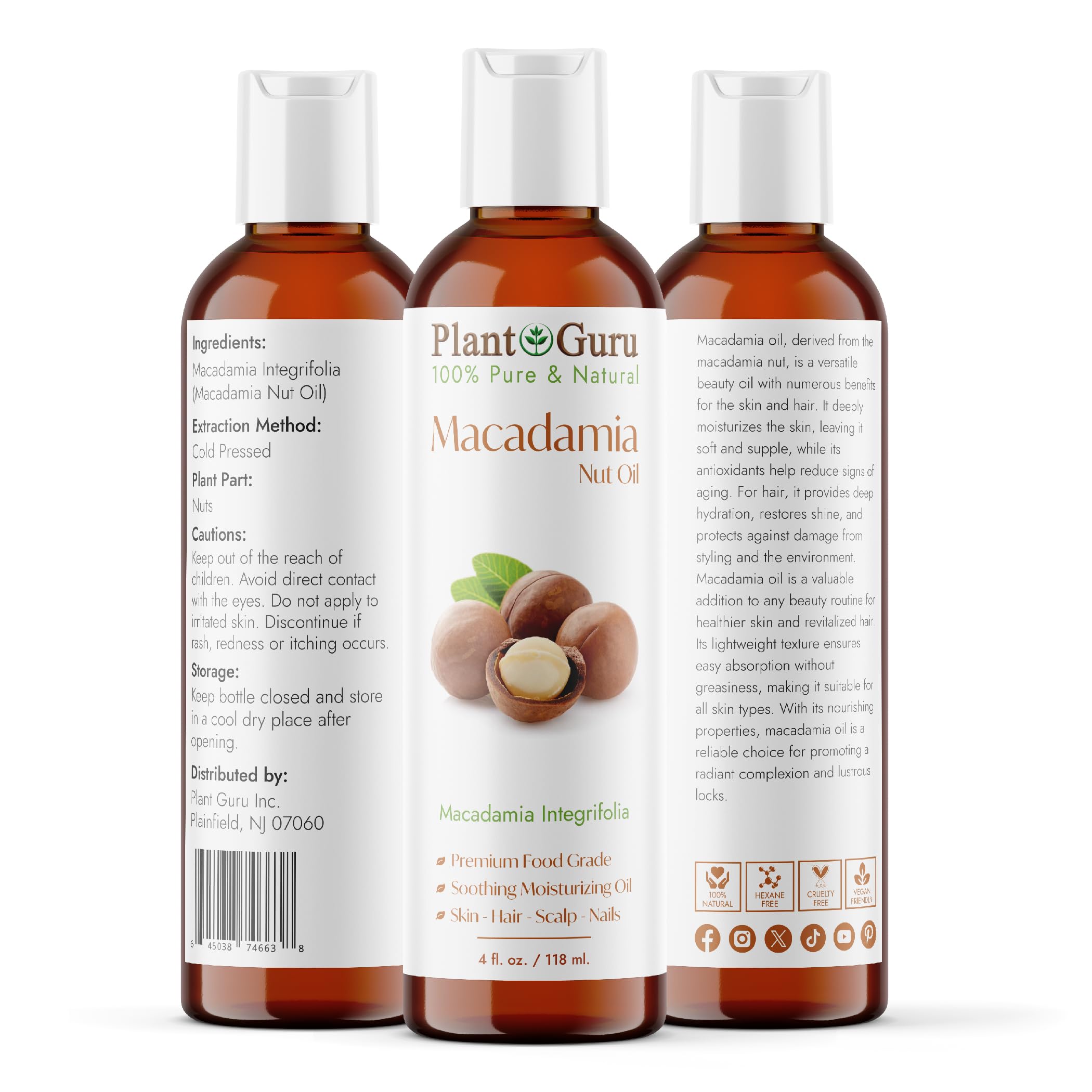Close-up of Plant Guru Macadamia Nut Oil ingredient highlight for DIY skincare base.