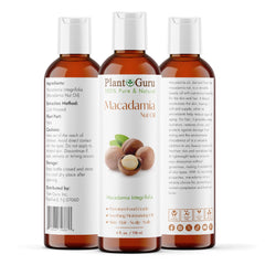 Close-up of Plant Guru Macadamia Nut Oil ingredient highlight for DIY skincare base.