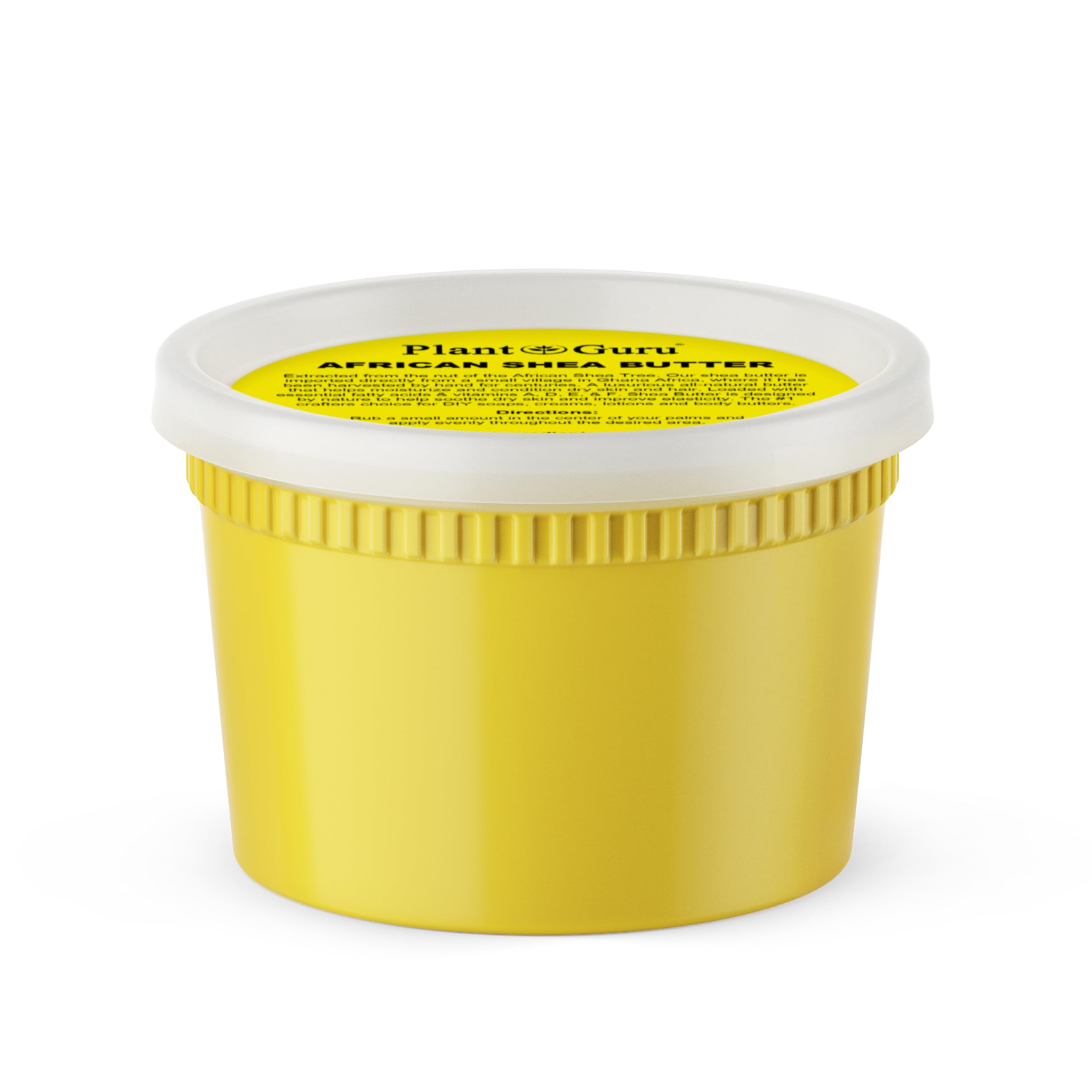 Plant Guru Raw African Shea Butter 16oz jar smooth texture for deep moisturization and skin nourishment.