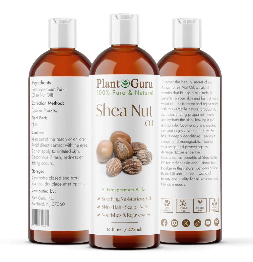 Plant Guru Shea Nut Oil being applied to skin for hydration and softness.