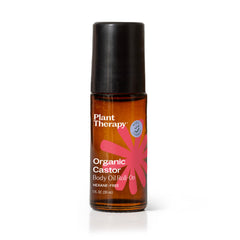 Plant Therapy castor oil roll-on roller ball delivers targeted moisturizing on skin.