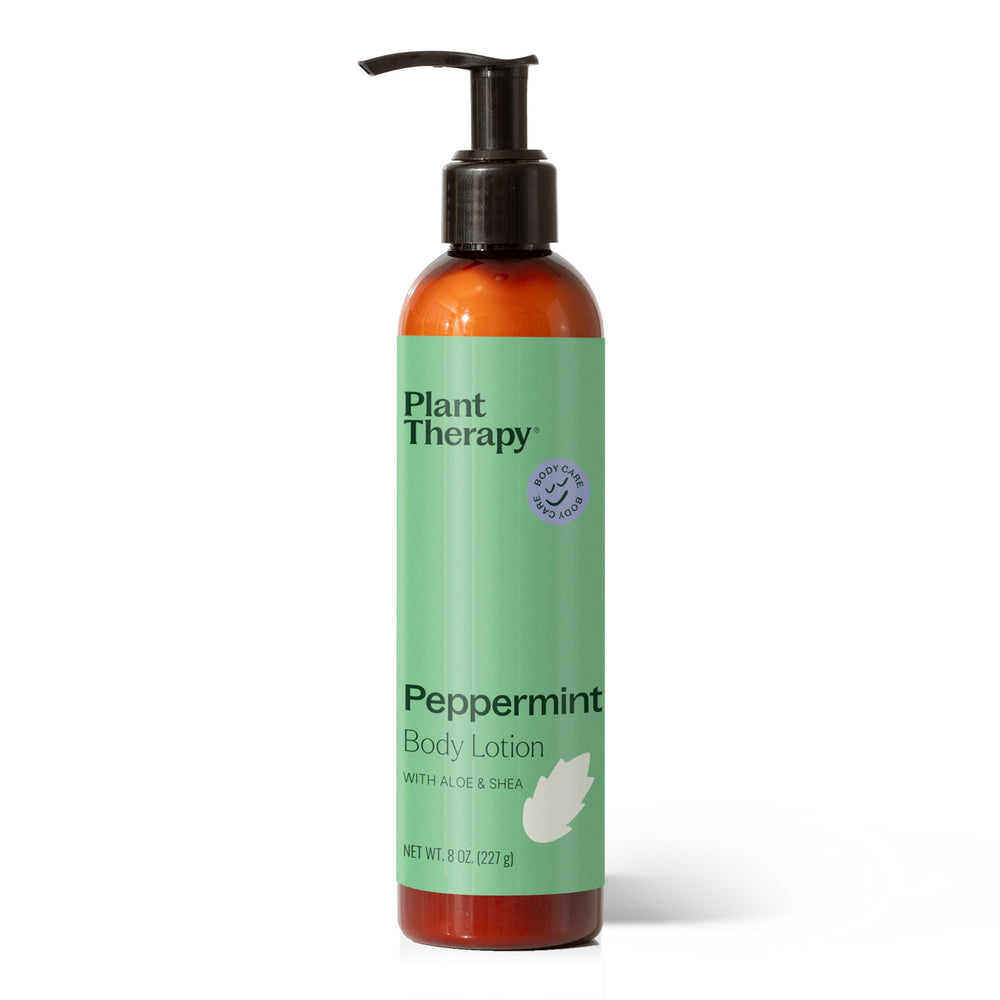 Plant Therapy Peppermint Body Lotion bottle for daily hydration and cooling comfort.