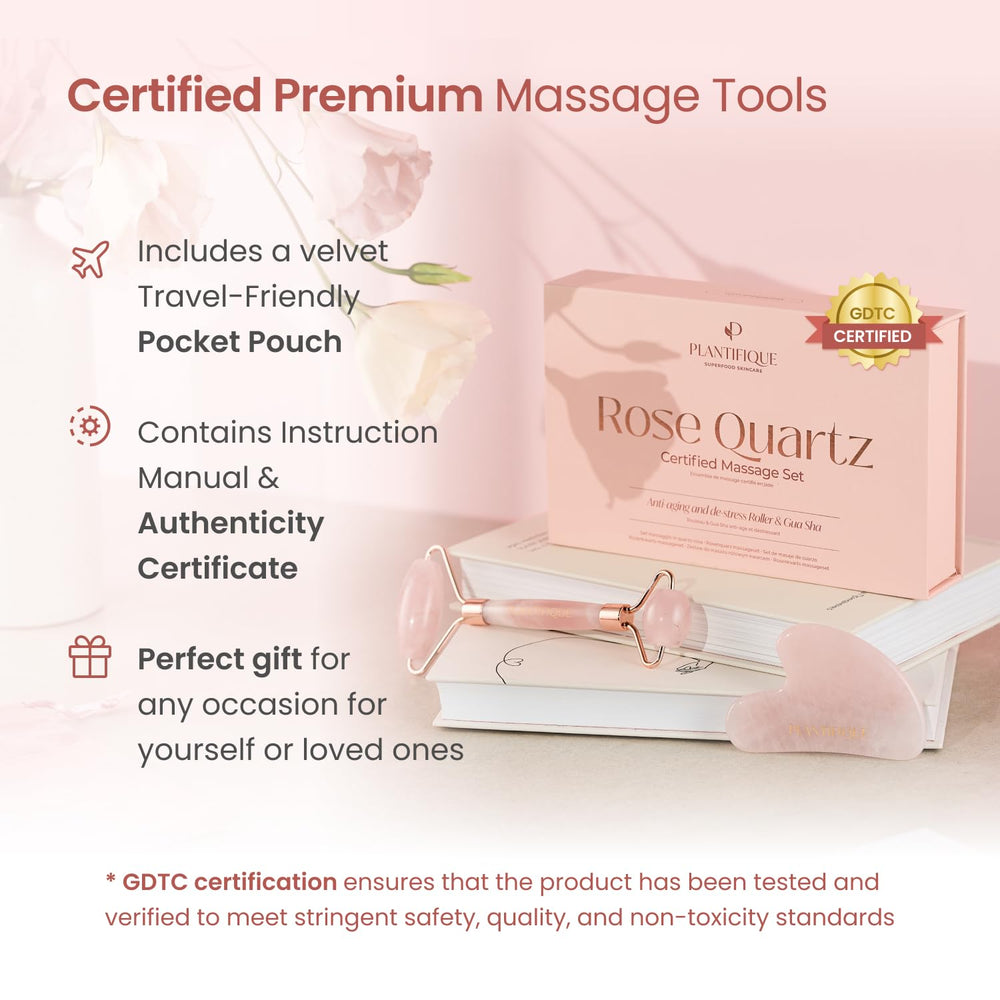 PLANTIFIQUE rose quartz tools chilled for morning puffiness reduction and glow