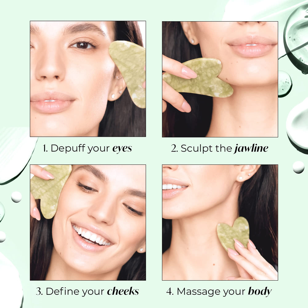 Plantifique Gua Sha guided use image illustrating the included manual for best results