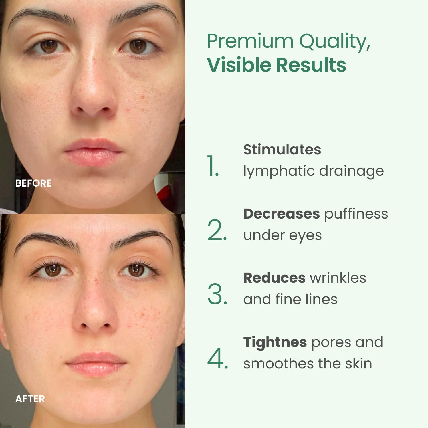 PLANTIFIQUE Jade Guasha stone sculpt features facial contouring and improved circulation.