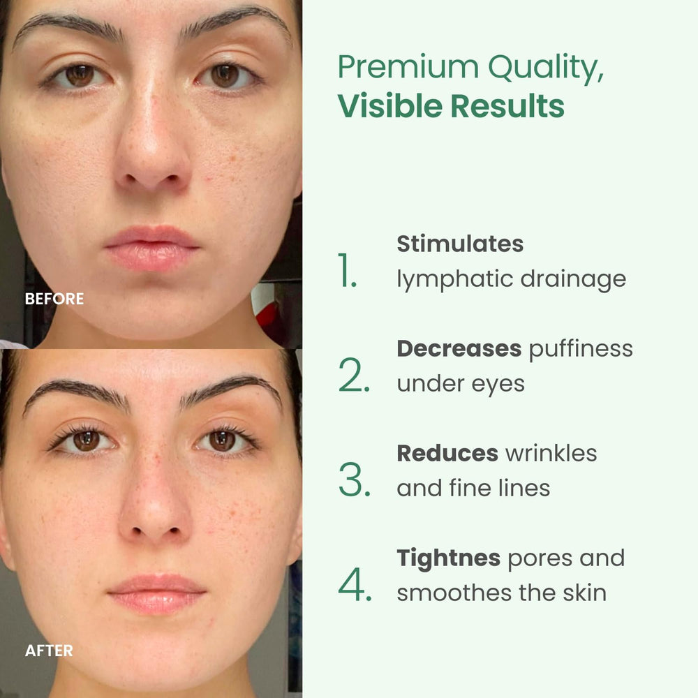PLANTIFIQUE Jade Guasha stone sculpt features facial contouring and improved circulation.