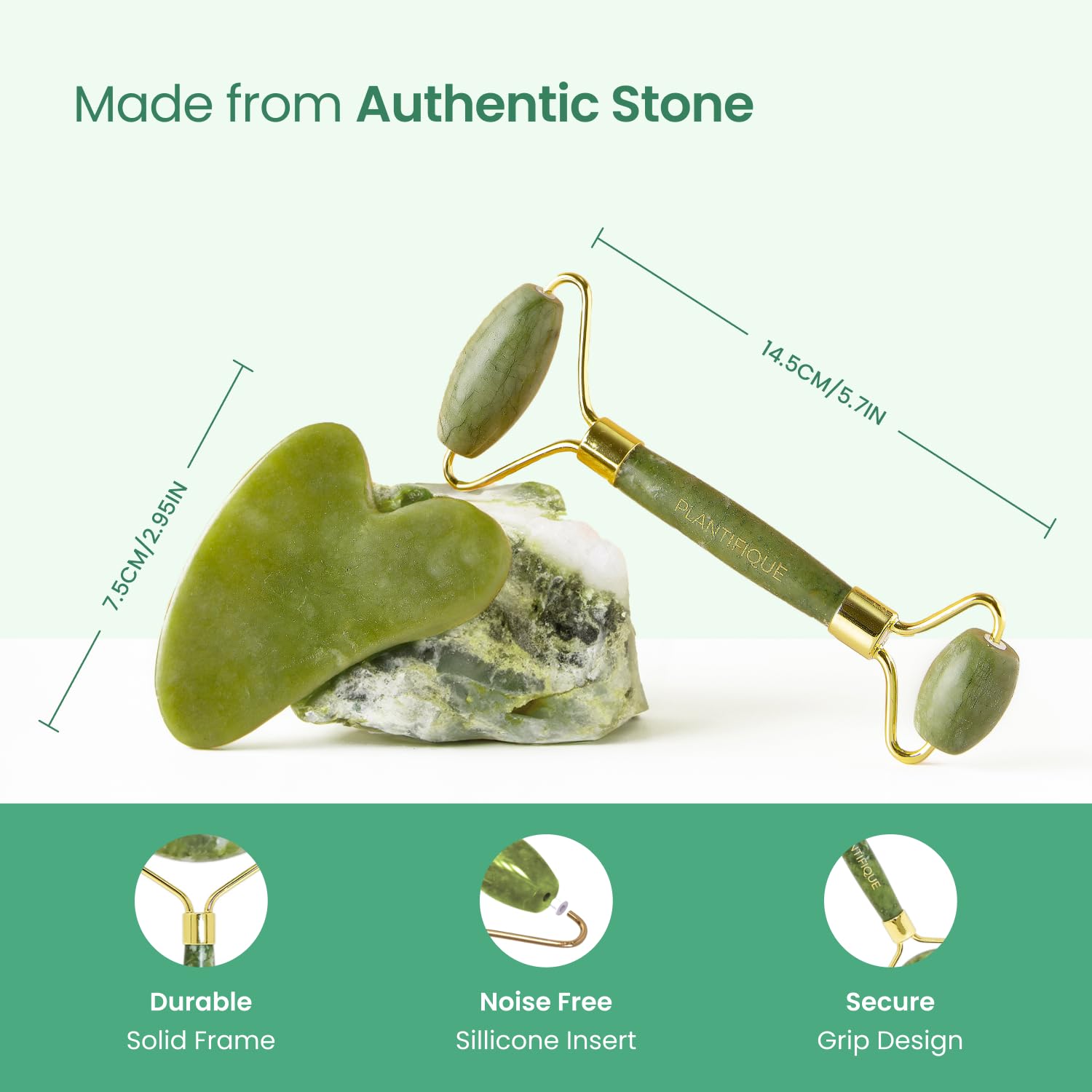 PLANTIFIQUE Jade Guasha relieves facial tension and supports gentle contouring.