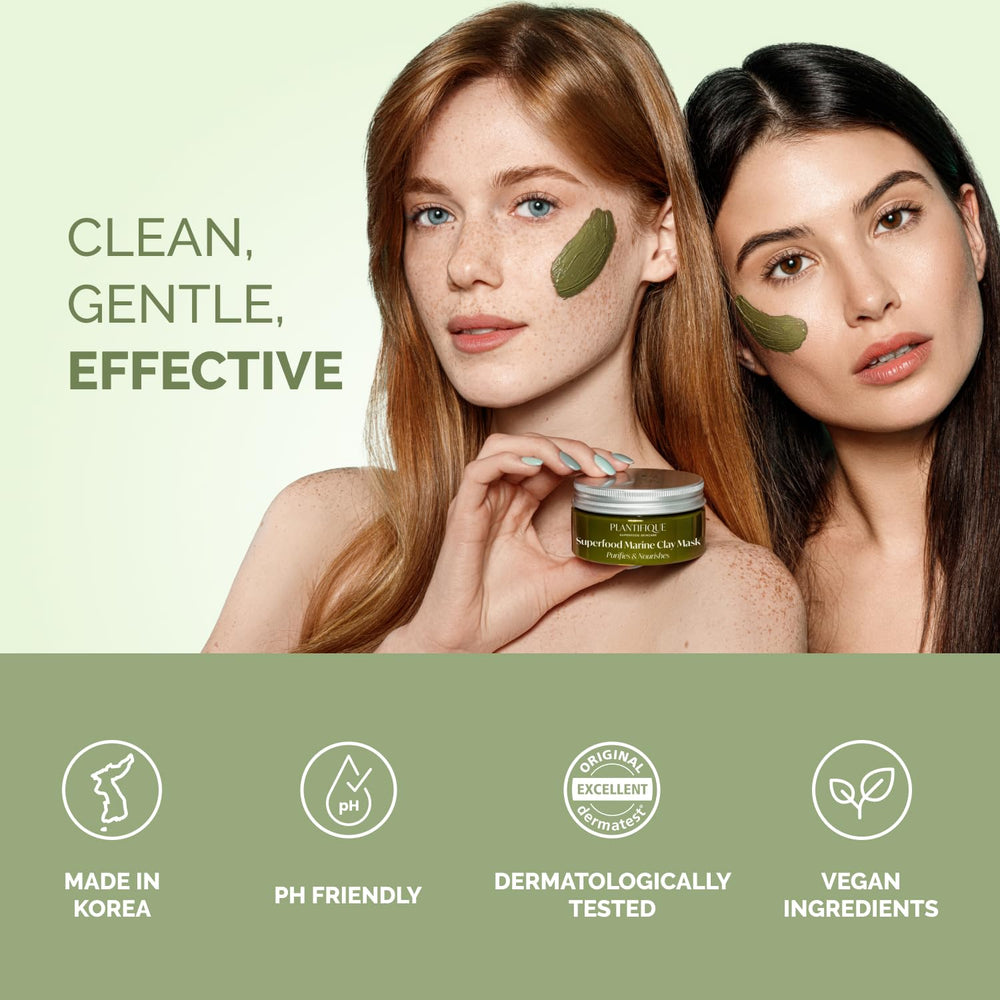 PLANTIFIQUE Korean Clay Mask application on skin demonstrates multi-use for face and body.