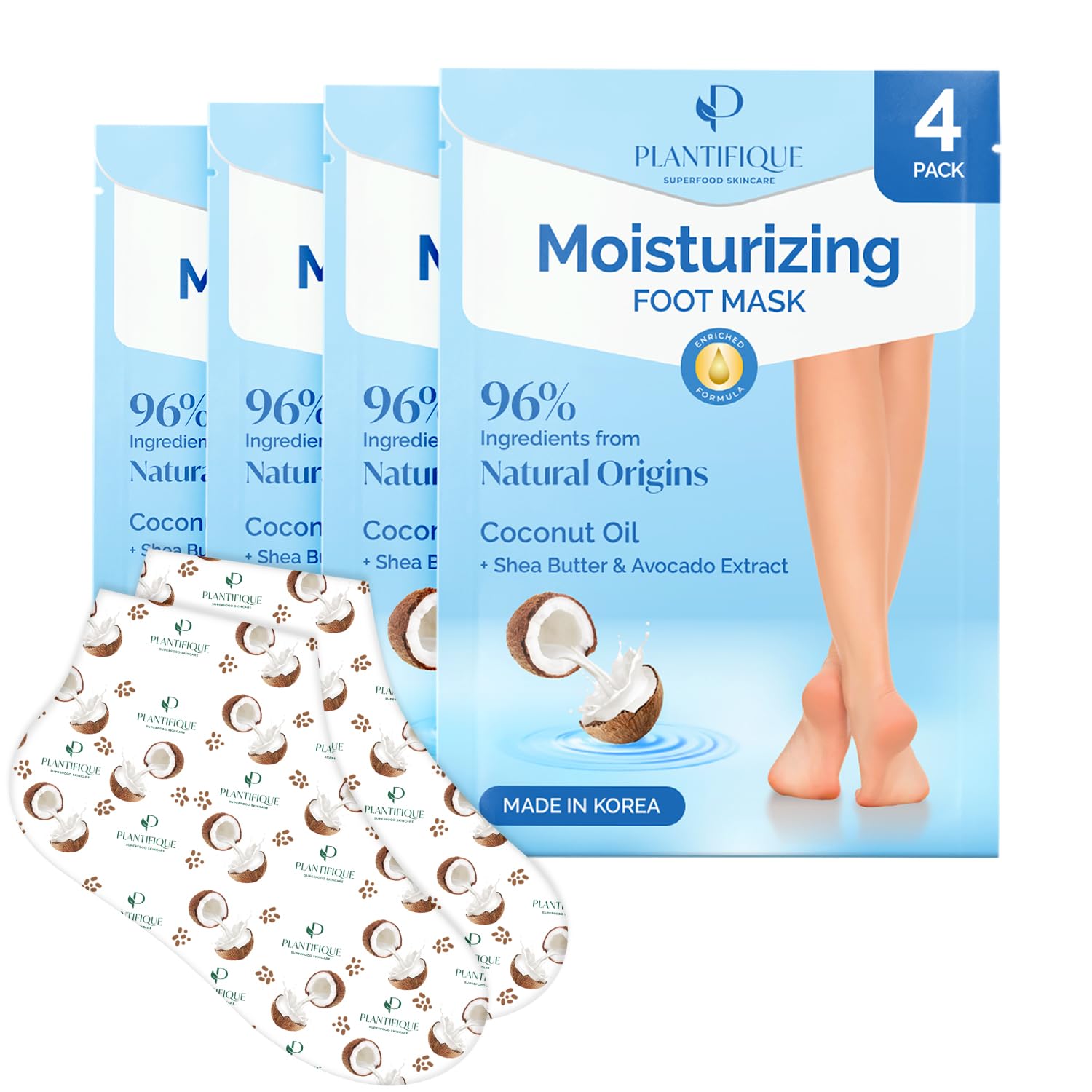 Plantifique Korean Foot Mask box with four pairs for at-home hydration