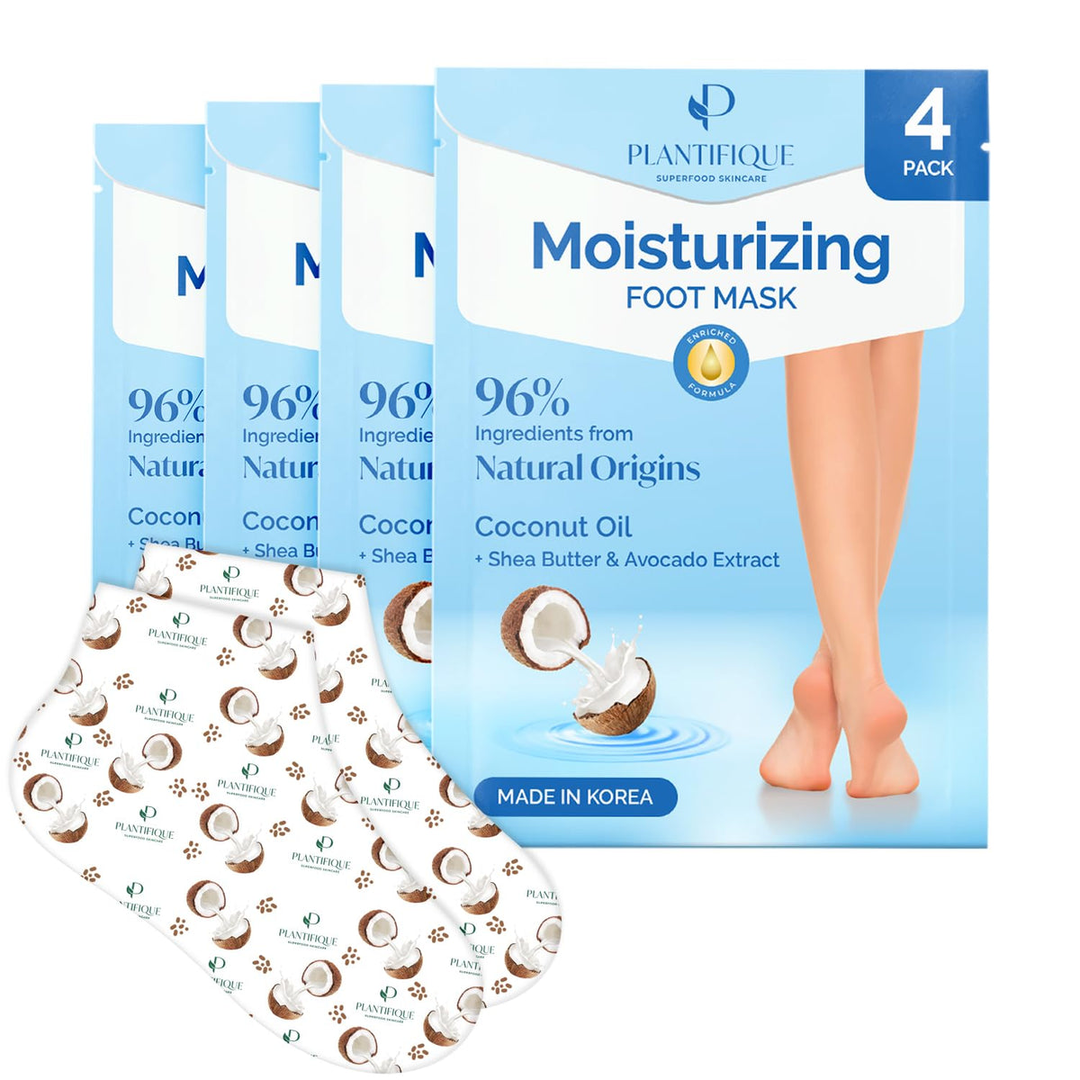 Plantifique Korean Foot Mask box with four pairs for at-home hydration