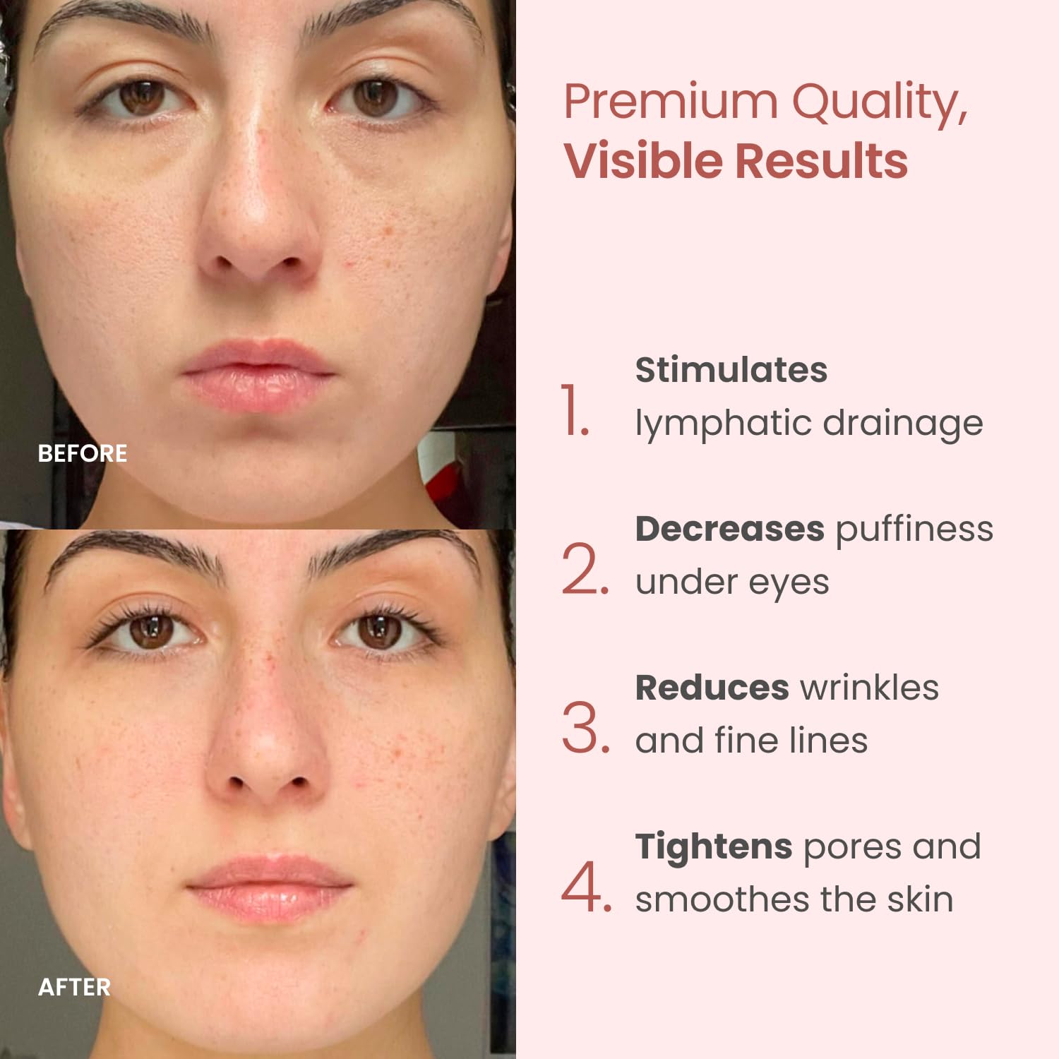 PLANTIFIQUE rose quartz gua sha stone in use for facial contouring and increased circulation