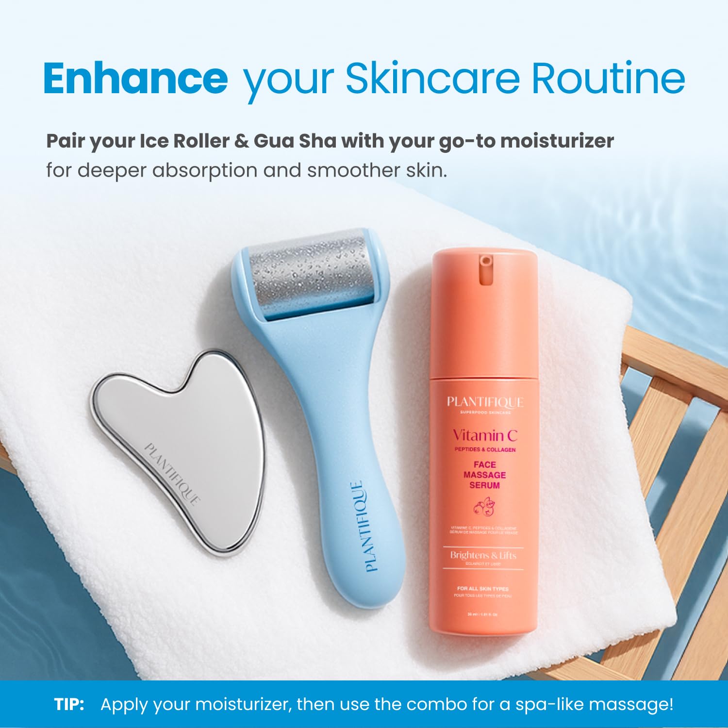 Plantifique gua sha stainless steel tool for lymphatic drainage.