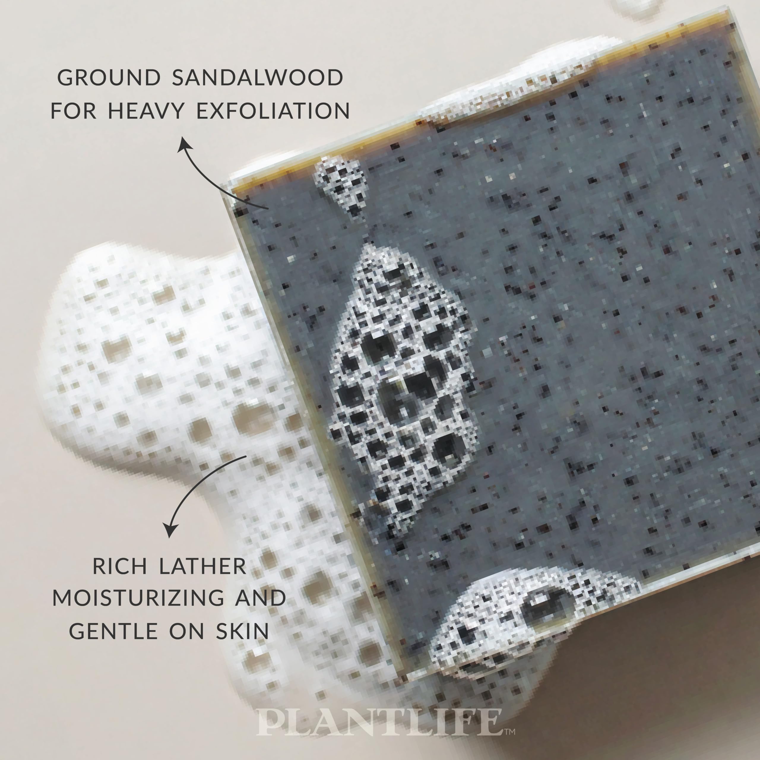 Plantlife Sandalwood Bar Soap being held shows compact 4oz bar for daily use.
