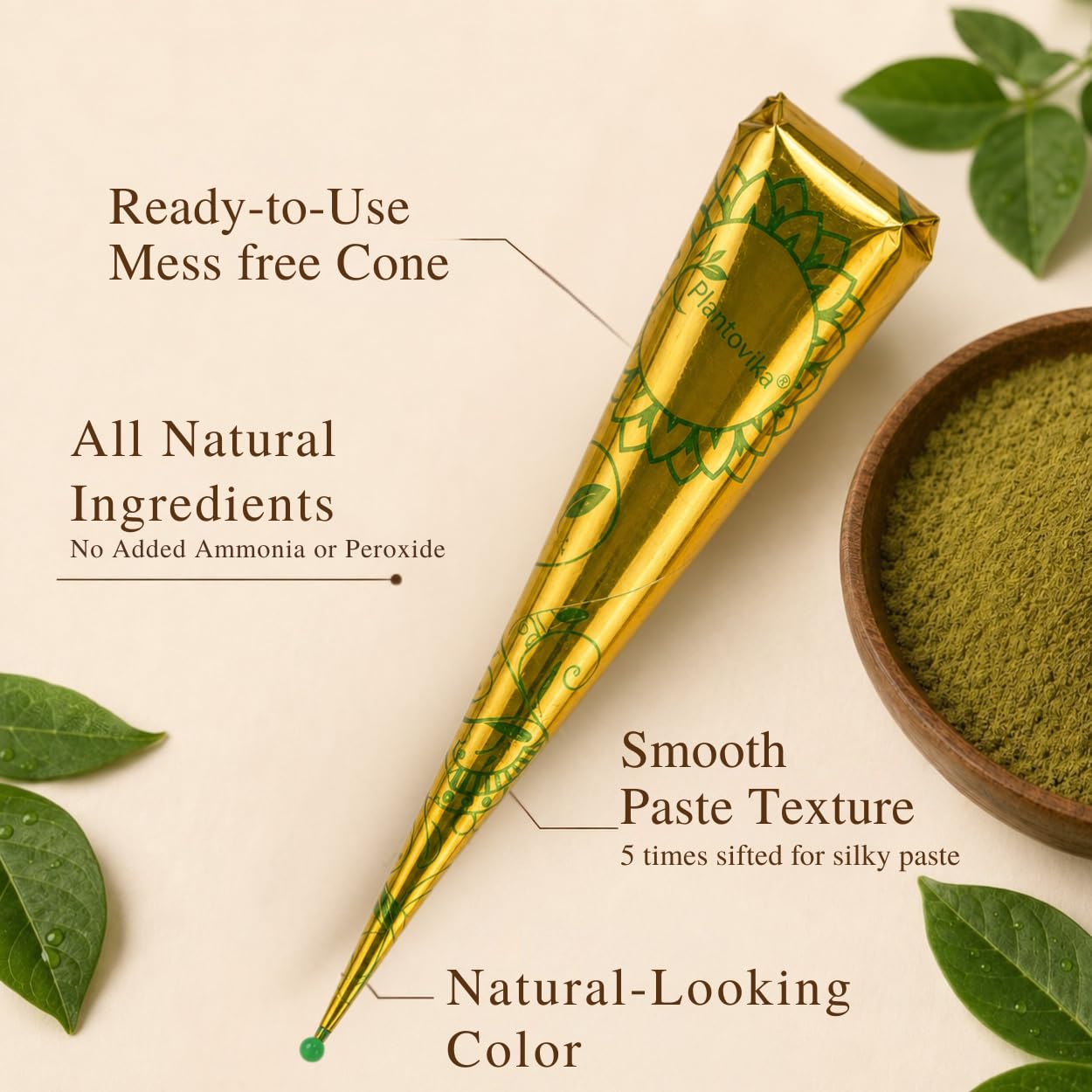 Plantovika close-up of smooth henna paste texture for easy even application