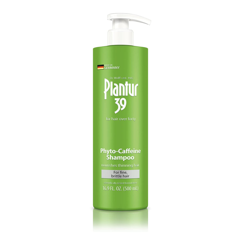 Plantur 39 shampoo bottle closeup for thinning hair cleansing routine