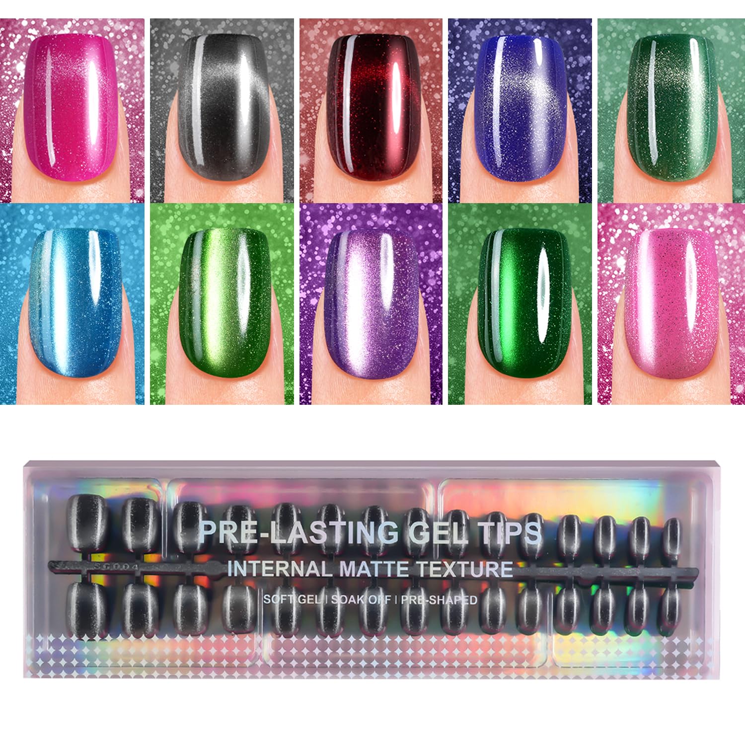 Plauva Cat Eye nails with glossy glitter finish for instant glam