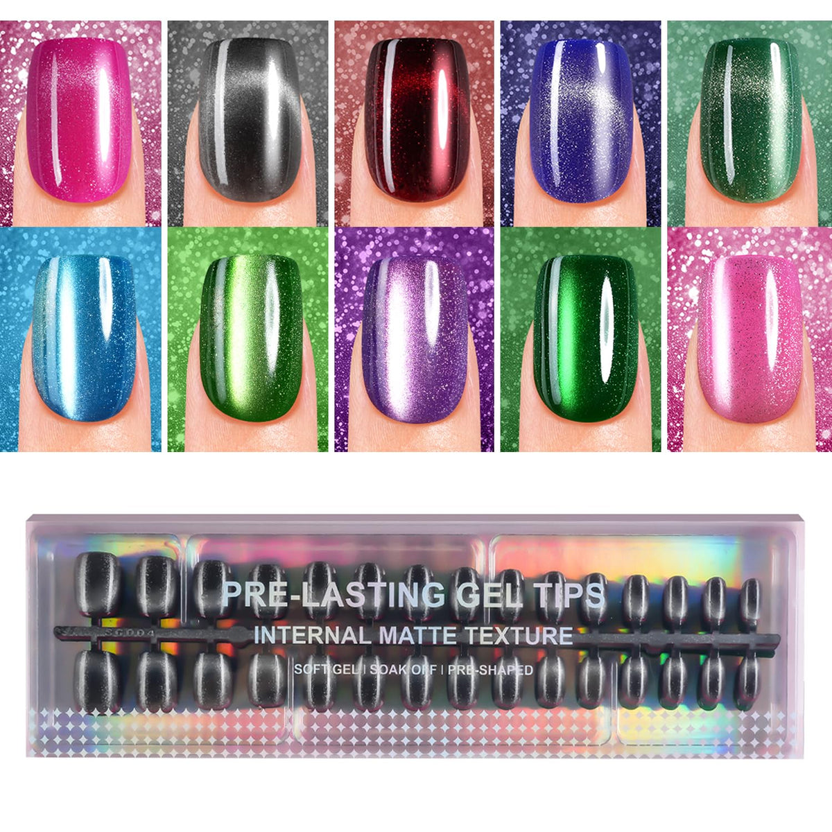 Plauva Cat Eye nails with glossy glitter finish for instant glam