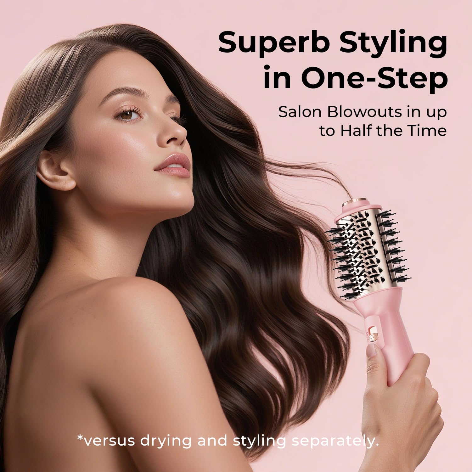 PLAVOGUE mini dual voltage hair dryer brush side view shows lightweight one-handed use