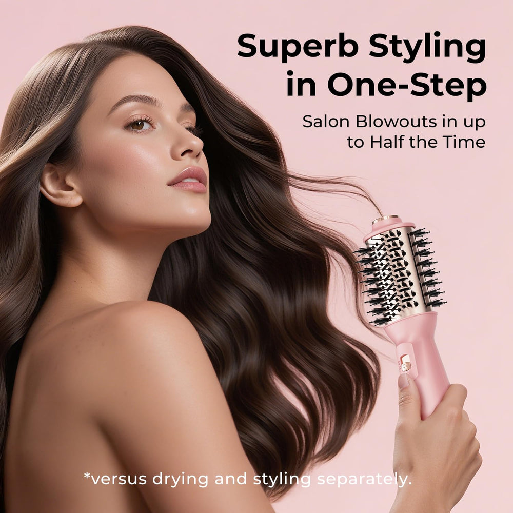 PLAVOGUE mini dual voltage hair dryer brush side view shows lightweight one-handed use