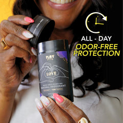 Play Pits Love Scent deodorant application image showing smooth glide