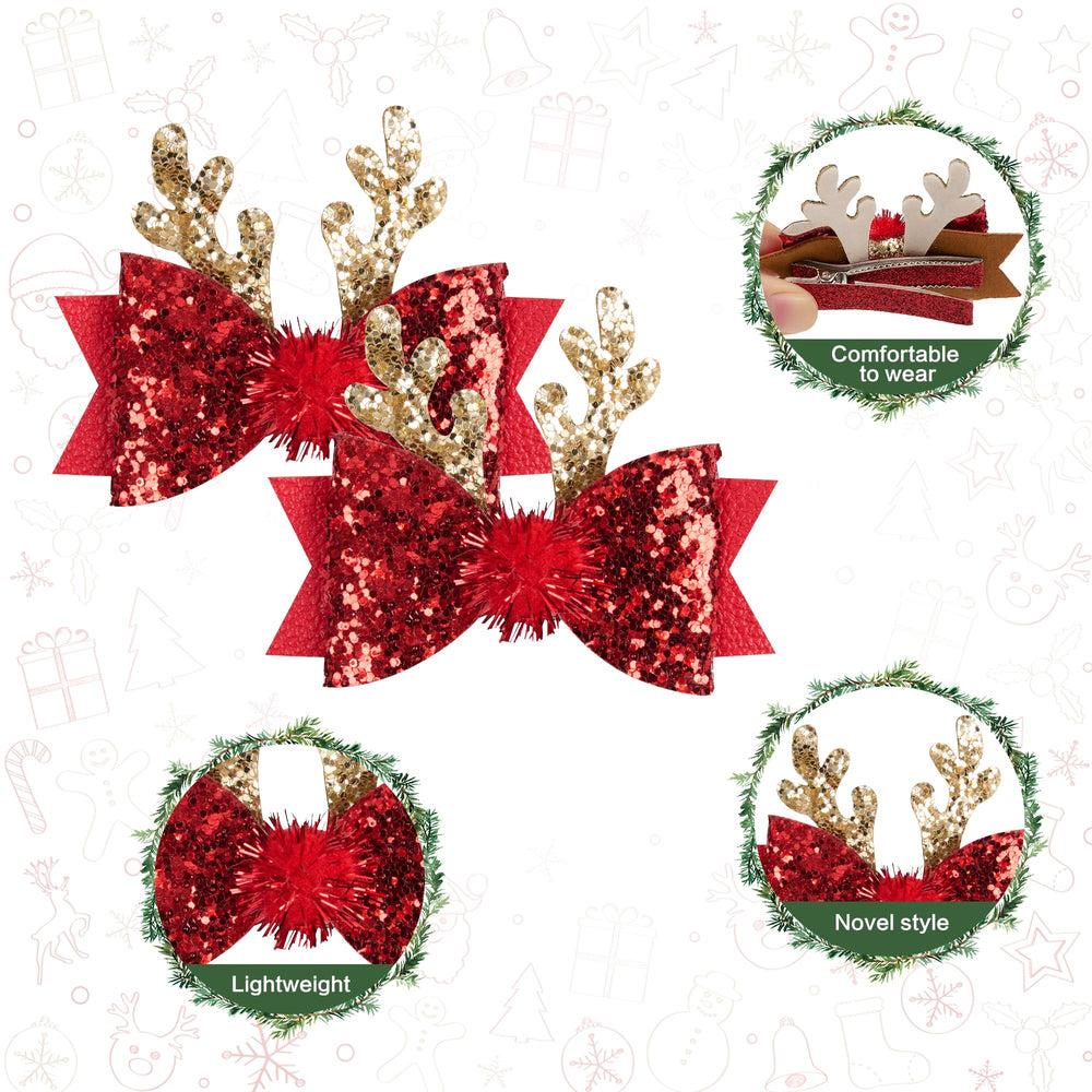 Playful Cat gold and red Christmas bow clip for festive outfits