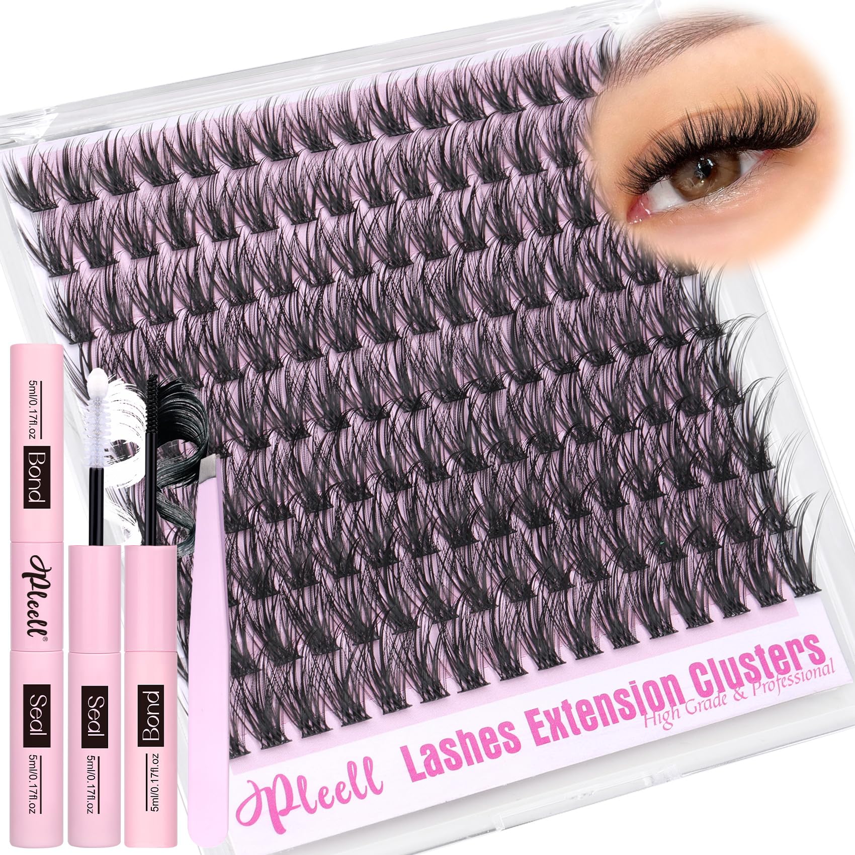 Pleell Fluff Lash Clusters Kit packaging showing premium at-home extension set