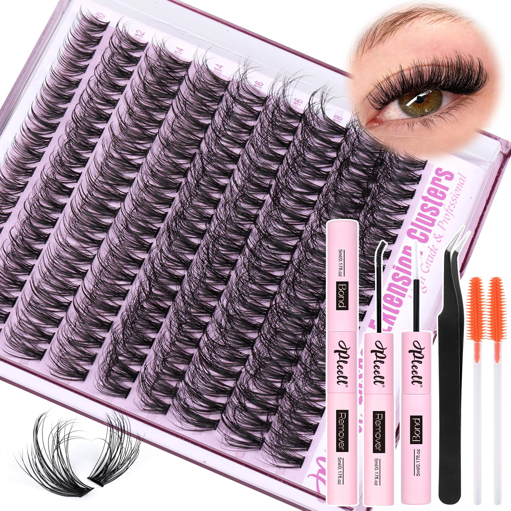 Pleell fluff lash extension kit 10-18mm for at-home salon-like wispy lashes.