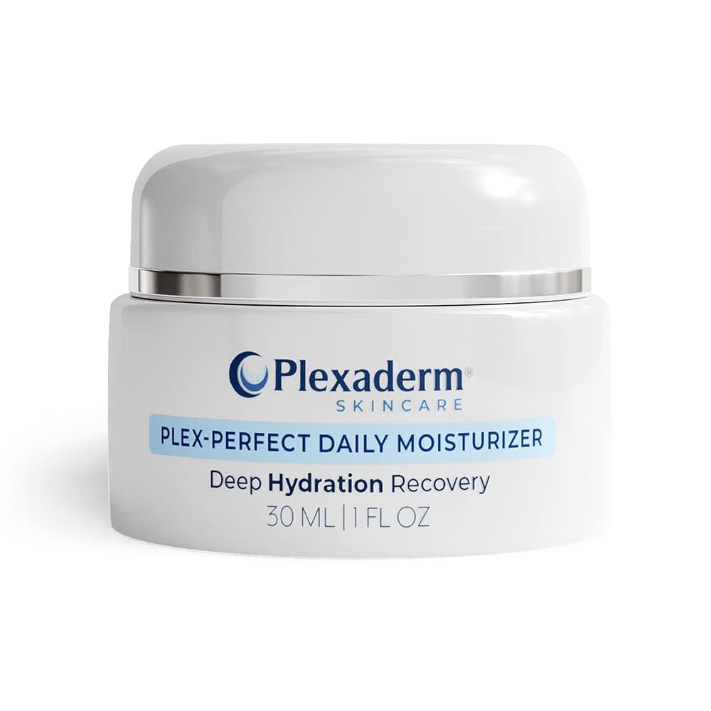 Plexaderm Daily Face Moisturizer bottle hyaluronic enhances long-lasting hydration for daily use.