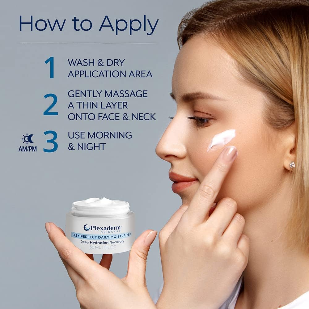 Plexaderm Daily Face Moisturizer ingredients cucumber jojoba emphasize soothing fragrance-free benefits.