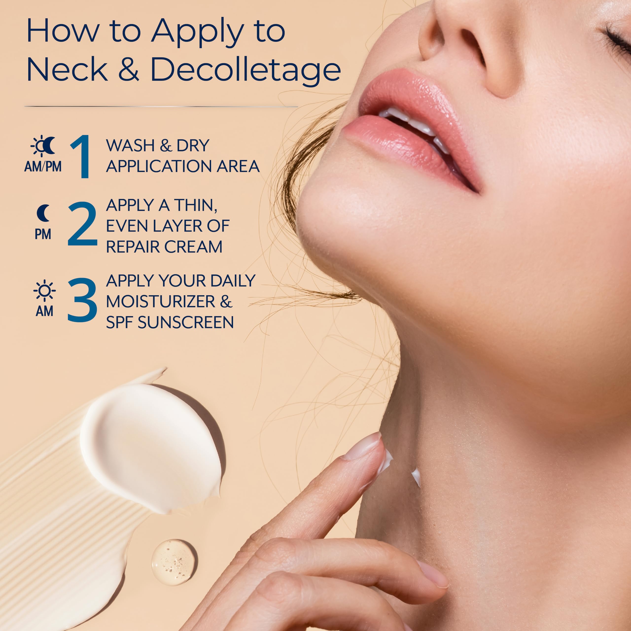 Plexaderm neck-decolletage cream portrait—potential smoothing in real-life use.