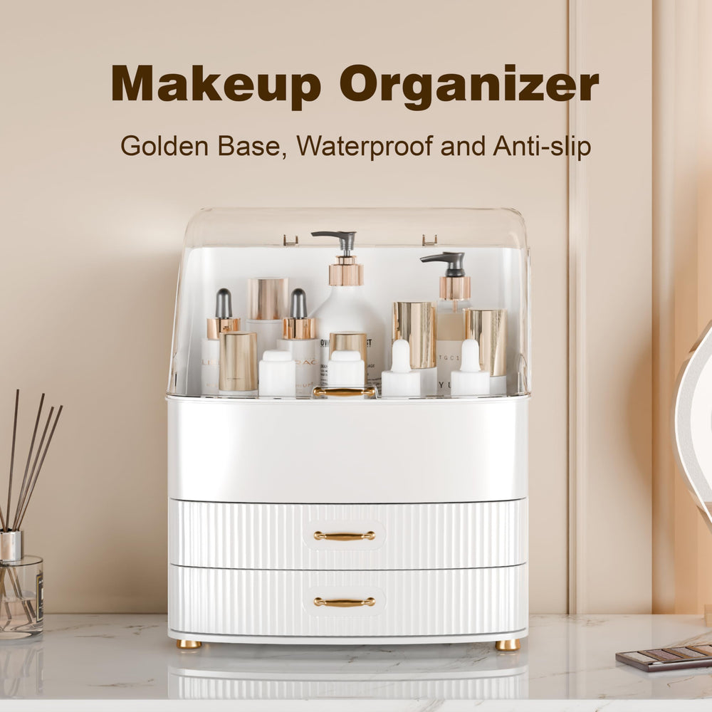 Plukers makeup organizer with waterproof materials resists moisture in bathrooms.