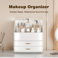 Plukers makeup organizer with waterproof materials resists moisture in bathrooms.