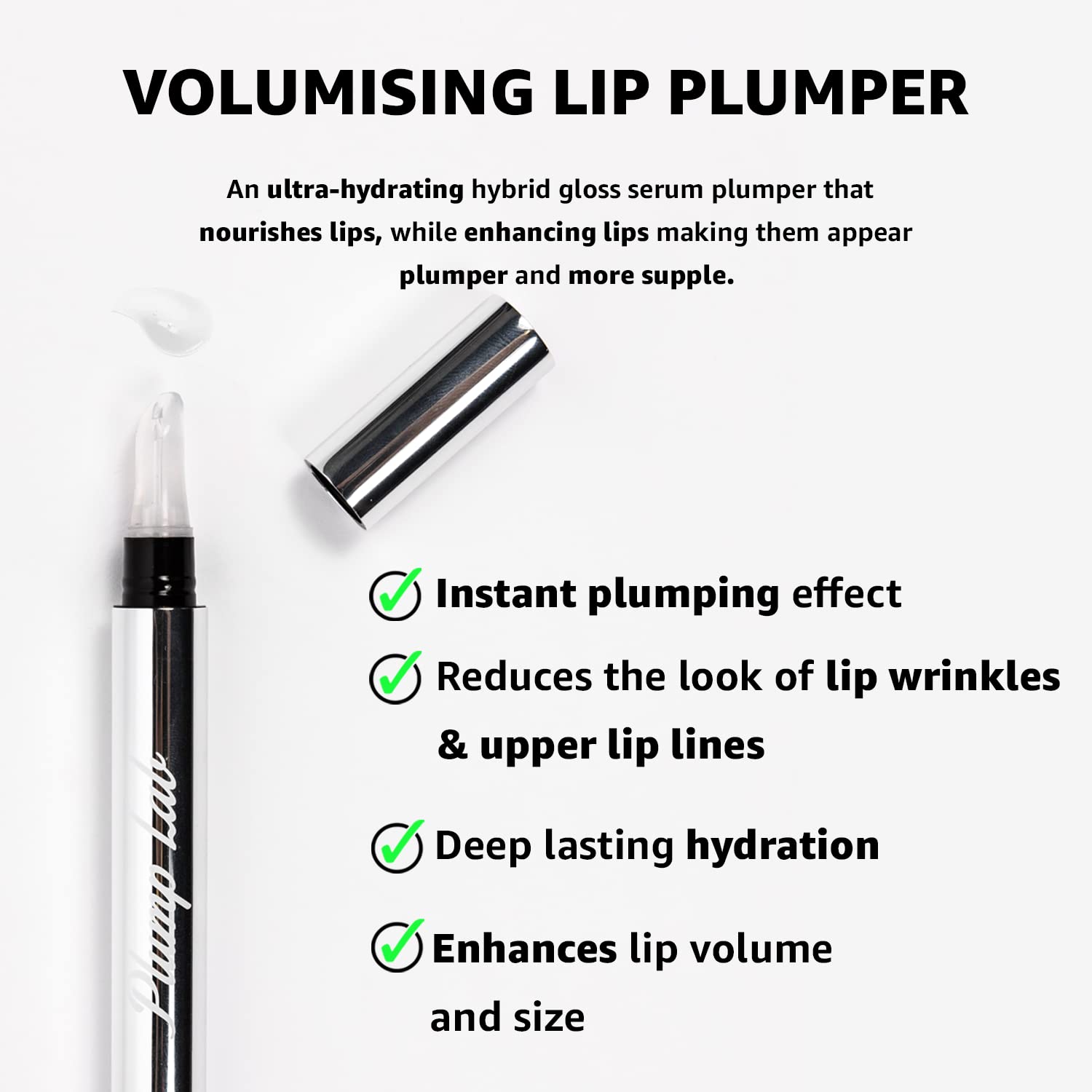 Plump Lab Lip Plumper Gloss clear wand ready for precise, smooth application.