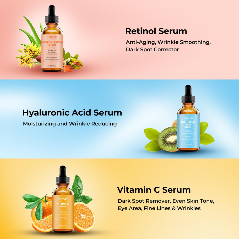 Plus1Herolabs Hyaluronic Acid serum bottle delivering deep hydration and plump skin.