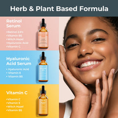 Plus1Herolabs Vitamin C serum bottle highlighting brightening and even tone use.