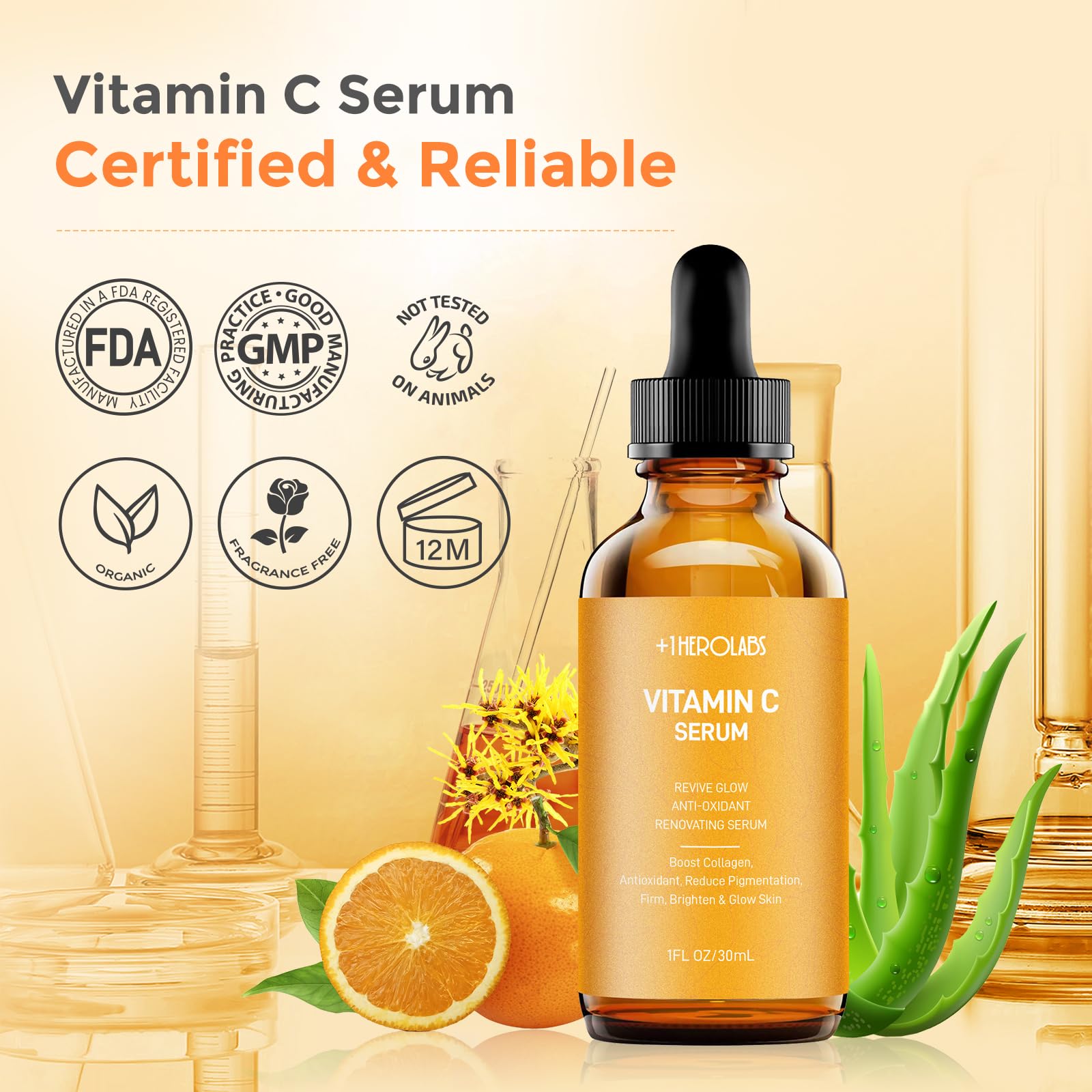 +1HEROLABS night-time routine scene with serum ready for bed
