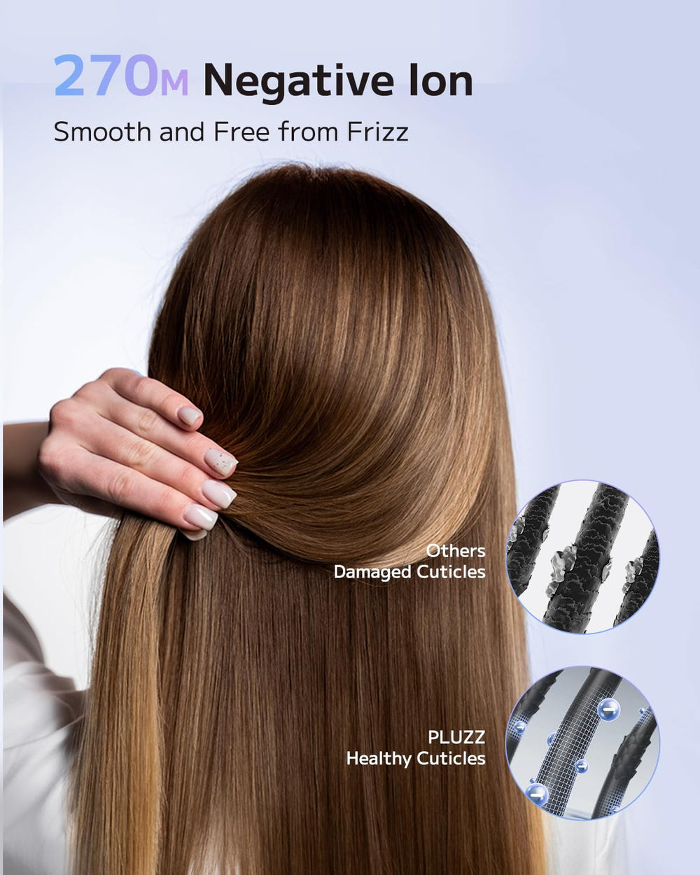 PLUZZ ionic technology balances static for smoother, shinier hair